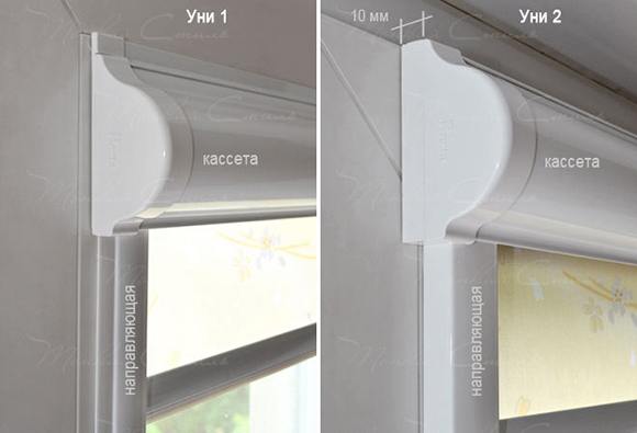 Конструкция рулонных кассетных жалюзи UNI-1 и UNI-2